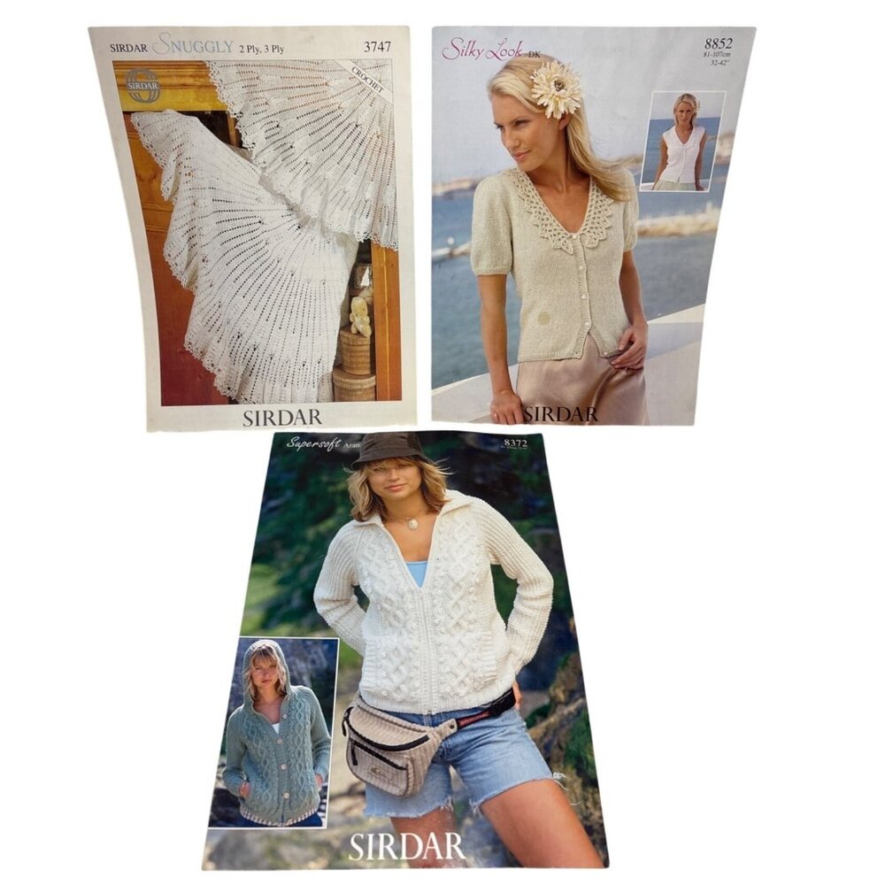 Sirdar Knitting & Crochet Pattern Leaflets For Sweaters 2 Ply DK & Aran Set of 3